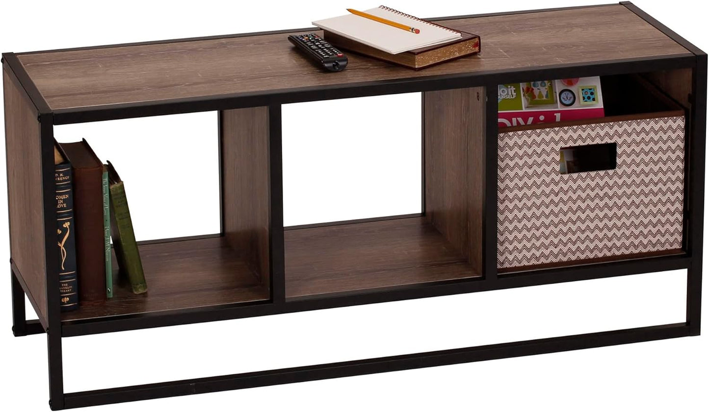 Jamestown TV Stand Coffee Table with Square Cube Storage Compartments Ashwood Rustic Wood Grain and Black Metal