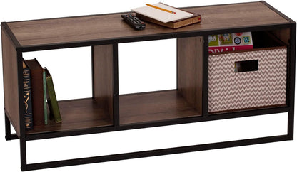 Jamestown TV Stand Coffee Table with Square Cube Storage Compartments Ashwood Rustic Wood Grain and Black Metal