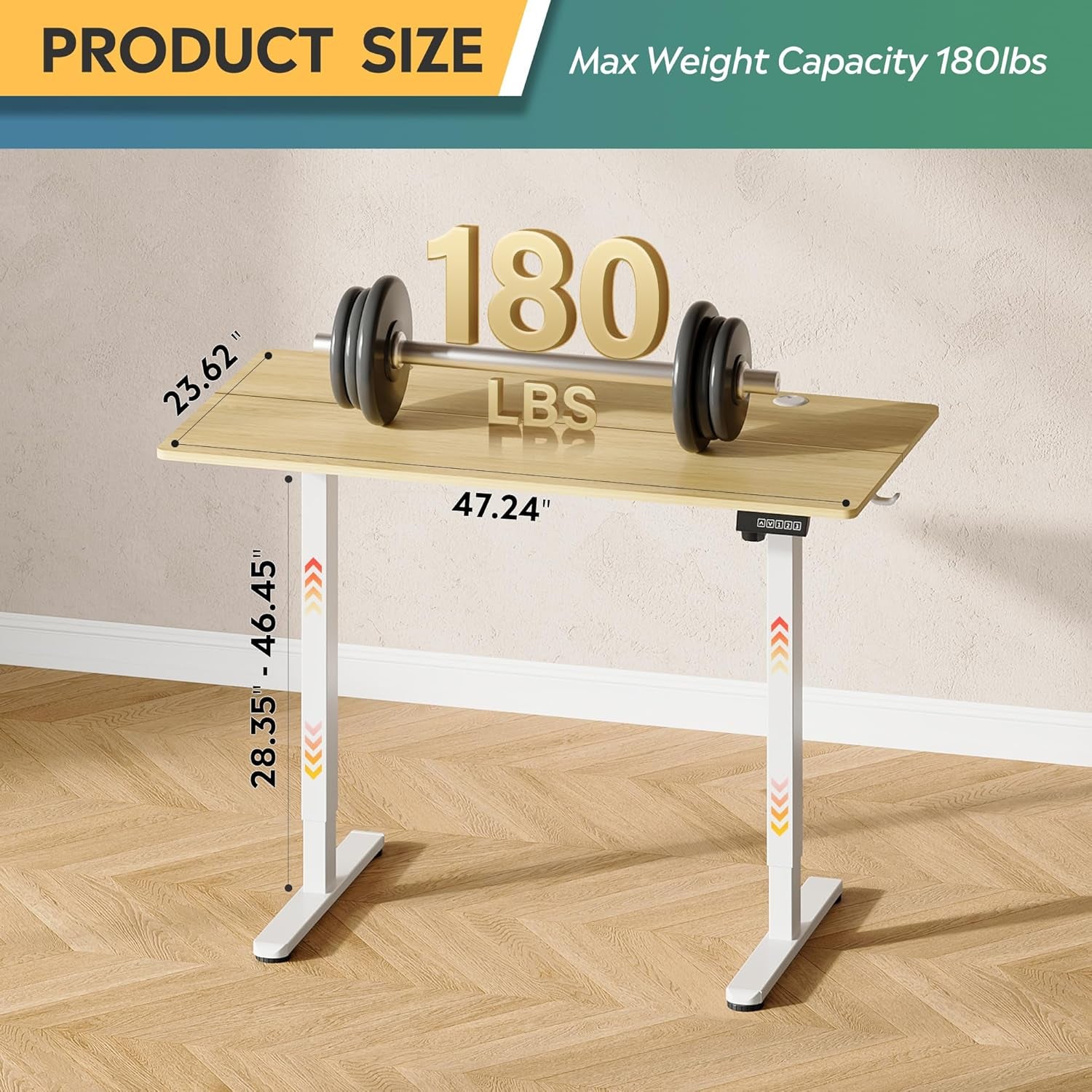 48 Inch Electric Standing Desk, 3 Adjustable Height Stand up Desk for Home Office, Ergonomic Sit to Stand Desk with LED Touchscreen, Headphone Hook, 3 Memory Preset Computer Desk (Maple)