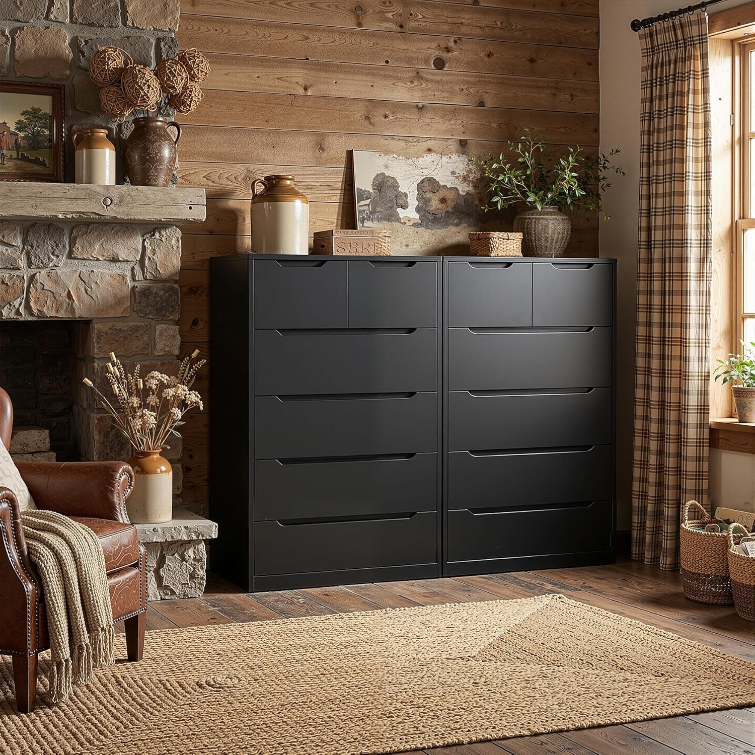 6 Drawer Dresser for Bedrom,Tall Black Chest of Drawers for Bedroom, Hallway, Modern 43.2" H X 27.6" W X15.6 D