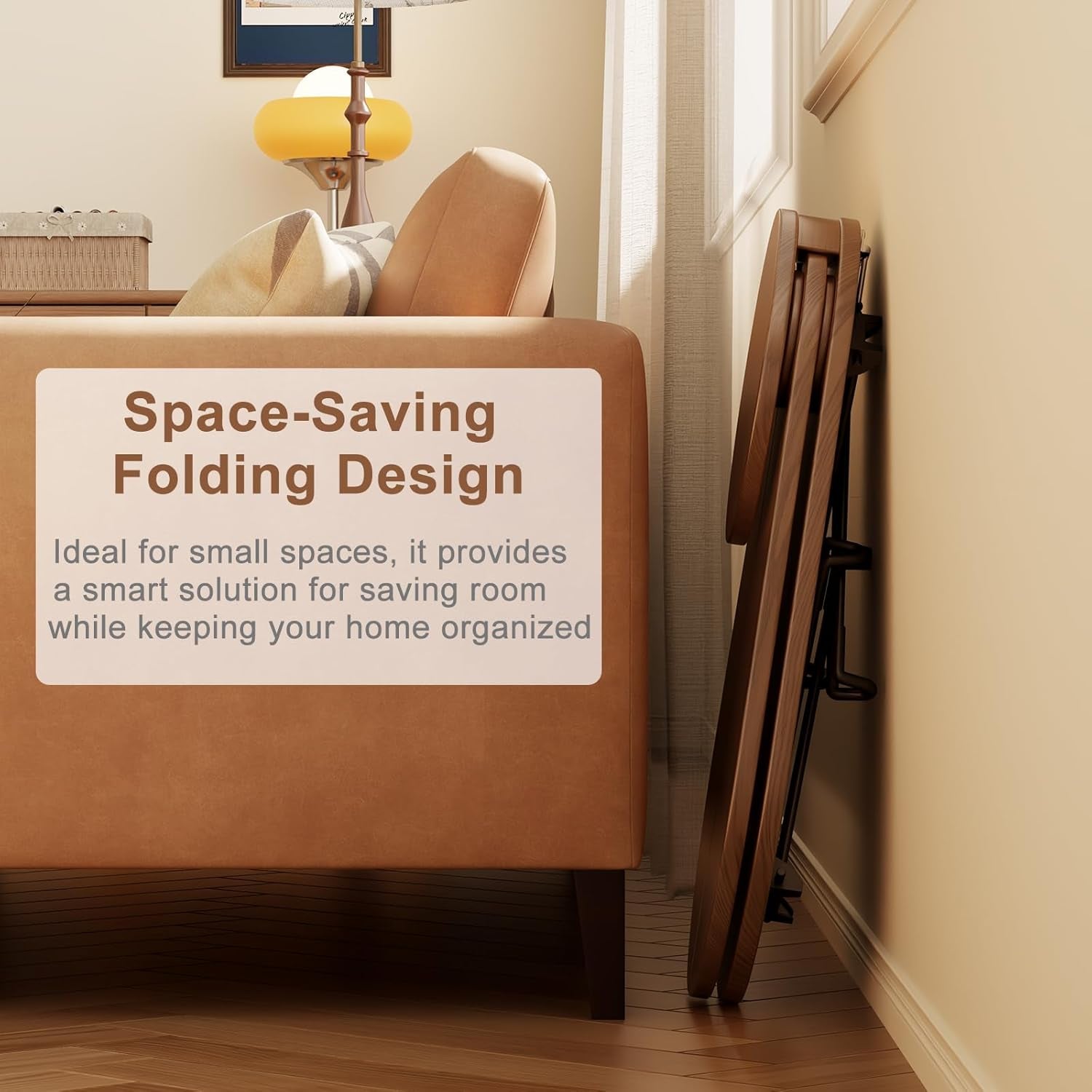 Solid Wood Small Coffee Table, Beetle Design, Full Assembly, Folding Coffee Table for Small Spaces, Portable Floor Table Furniture for for Garden, Balcony, Indoor or Outdoor Use (Walnut)