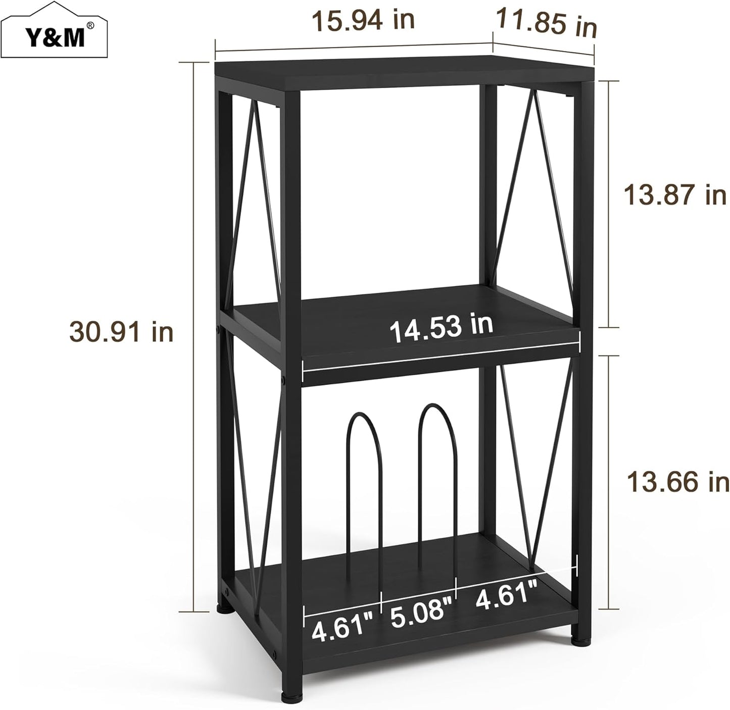 3-Tier Record Player Stand with Vinyl Record Storage, Turntable Stand Record Shelf Display Table for Album, Turntable Holder, End Table for Bedroom, Living Room, Black