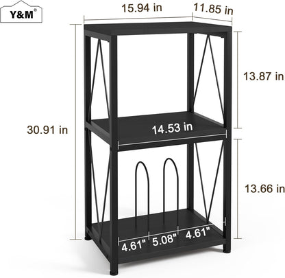 3-Tier Record Player Stand with Vinyl Record Storage, Turntable Stand Record Shelf Display Table for Album, Turntable Holder, End Table for Bedroom, Living Room, Black