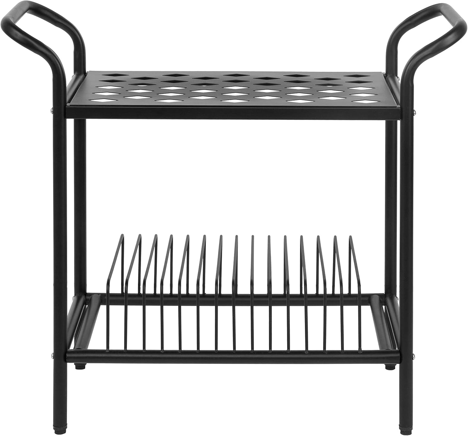 Modern Matte Black Metal Record Player Holder Stand with Vinyl Storage Organizer, Premium Quality 2 Tier Turntable Display Table Rack