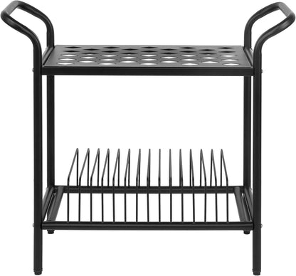 Modern Matte Black Metal Record Player Holder Stand with Vinyl Storage Organizer, Premium Quality 2 Tier Turntable Display Table Rack