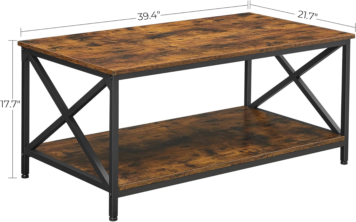 ALINRU round Coffee Table, Industrial Style Cocktail Table, Durable Metal Frame, Easy to Assemble, for Living Room, Rustic Brown ULCT88X 39.4 X 21.7 X 17.7 Inches