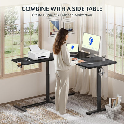 H7 Adjustable Overbed Bedside Table with Wheels Pneumatic Mobile Standing Desk Laptop Desk Rolling Computer Cart Movable Overbed Tables Hospital Home Use(27.6" W X 15.7" D, Black Table)