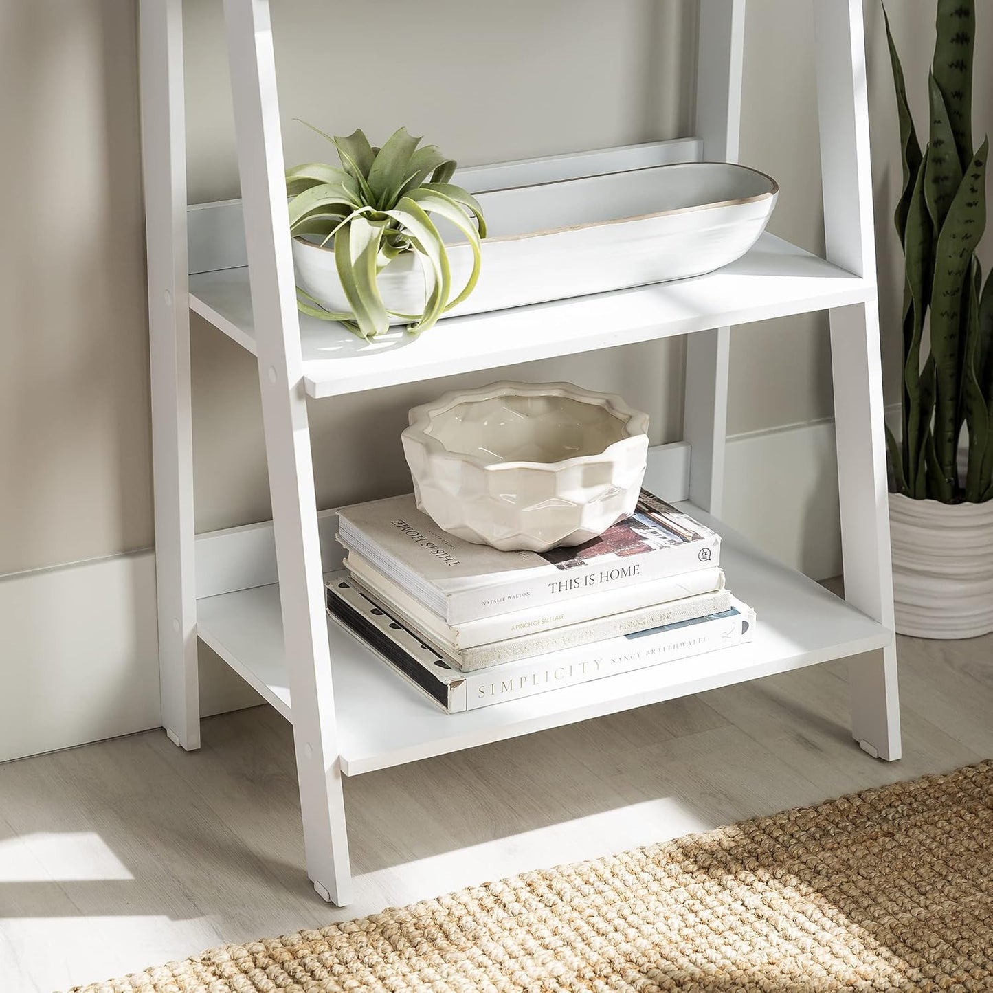 Sophia Modern 4 Shelf Ladder Bookcase , 55 Inch, White