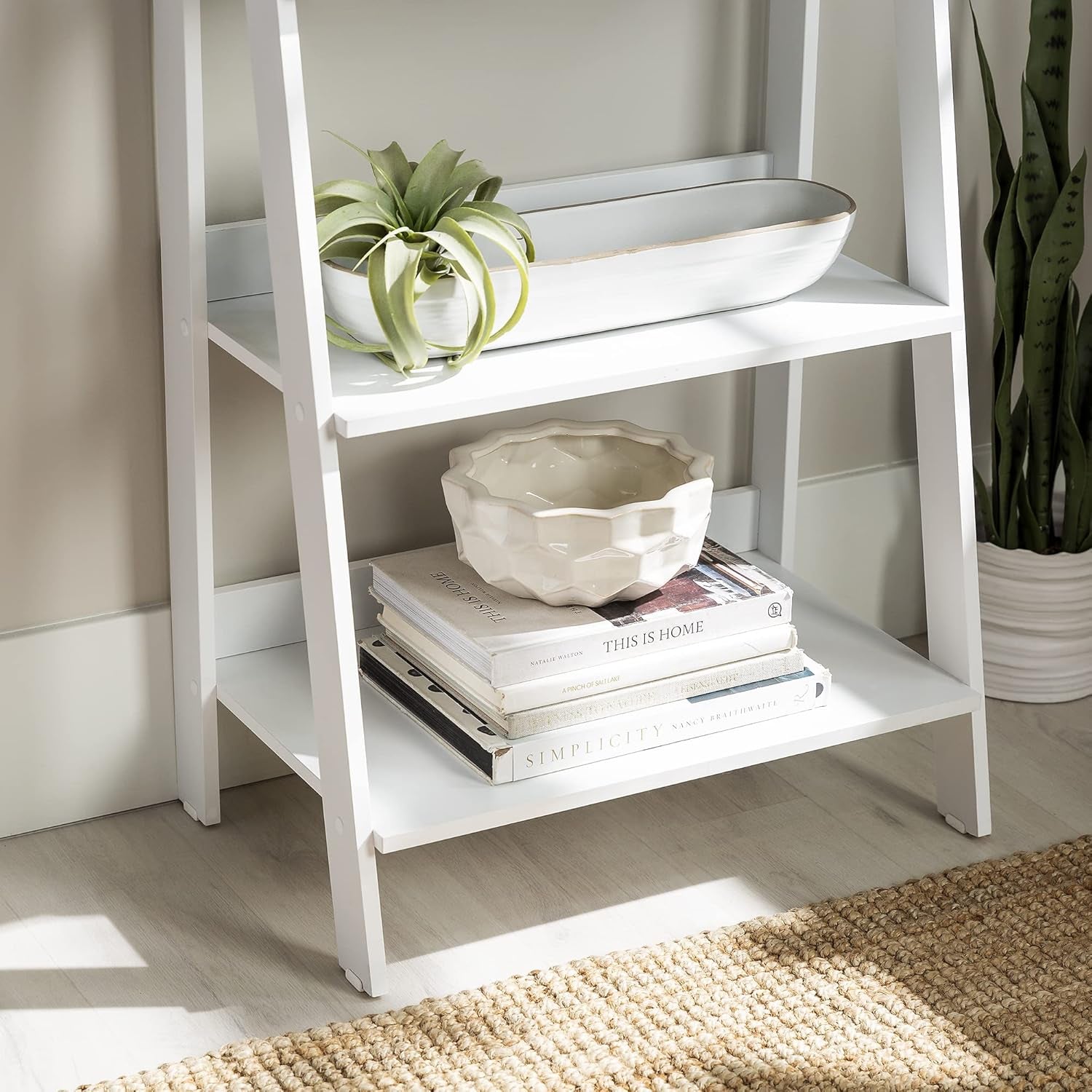Sophia Modern 4 Shelf Ladder Bookcase , 55 Inch, White