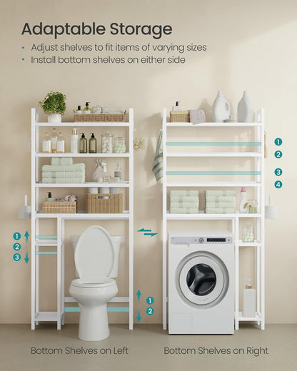 over the Toilet Storage, 4-Tier over Toilet Bathroom Organizer with Adjustable Shelves, 10.2 X 32.7 X 72.8 Inches, Space-Saving, Cloud White UBTS017W01