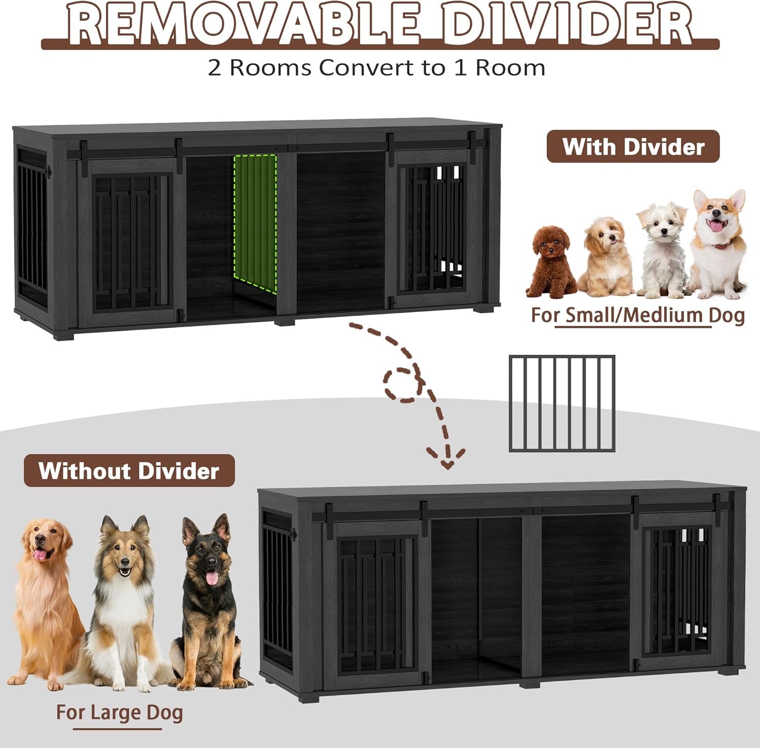 Large Dog Crate Furniture for 2 Dogs, 71.6'' Steel Frame Dog Crate with Double Doors, Heavy Sturdy Kennel for Small Medium Large Dogs, Indoor Double Dog Cage (White)