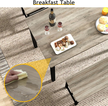 Dining Room Table Chairs Set for 4, Modern Space Saving Kitchen Table with 2 Benches & Adjustable Feet Breakfast Table, Farmhouse Wooden Industrial Style, 43", Grey