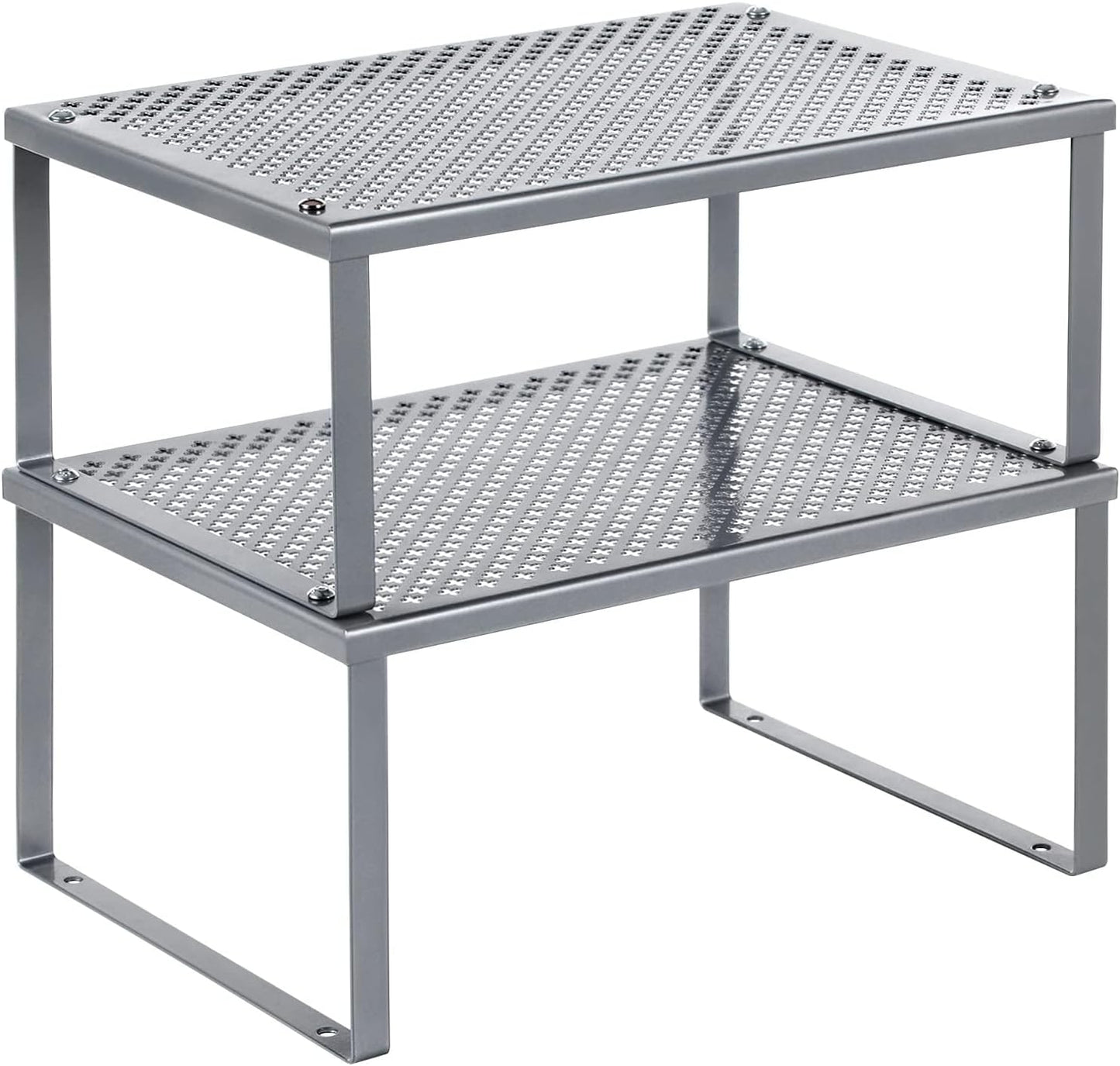 Spice Racks, Set of 2 Metal Cabinet Shelf Organizers, Countertop Organizers, Shelf Risers, Stackable, Expandable, Silver UKCS01SV