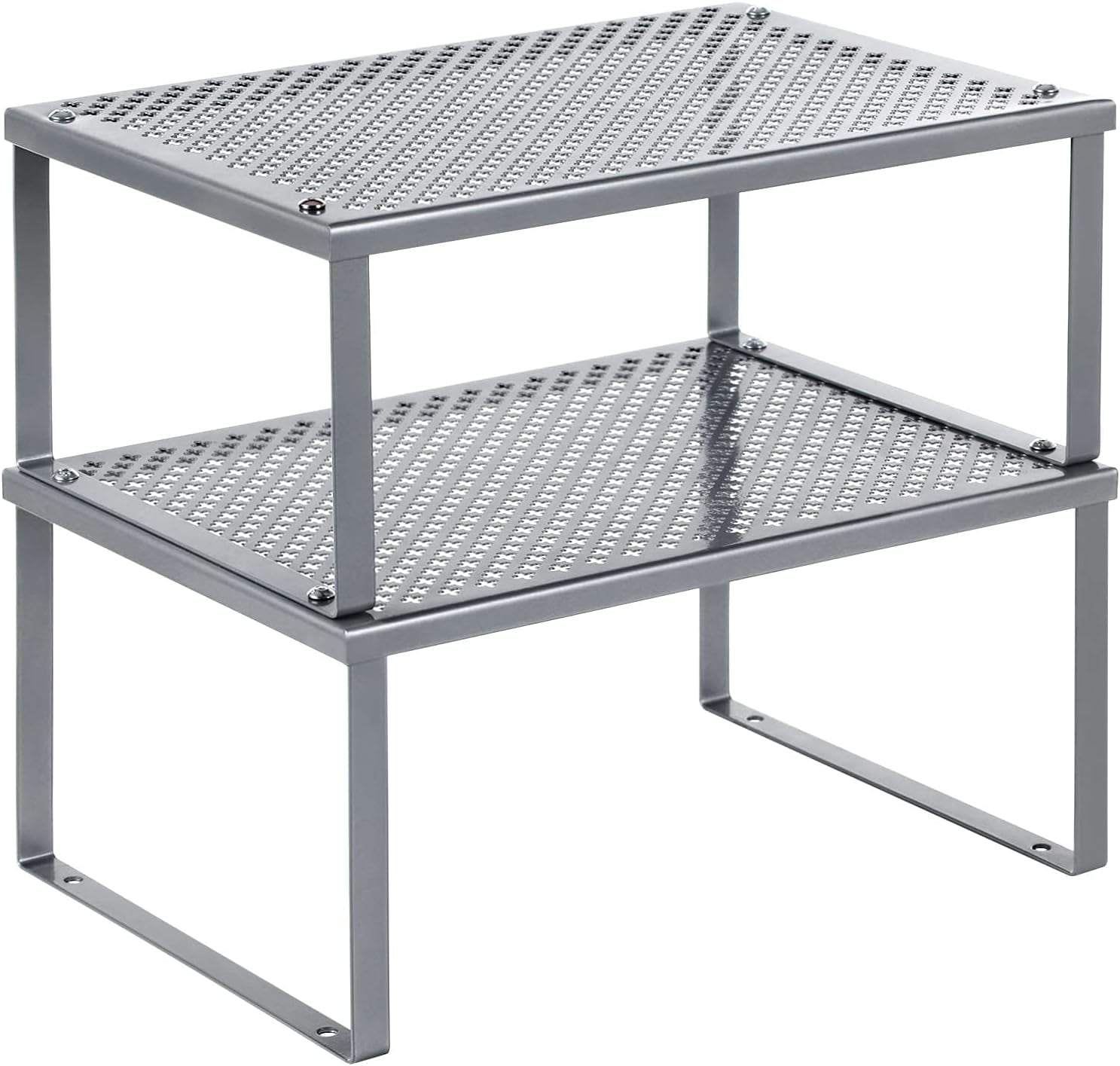 Spice Racks, Set of 2 Metal Cabinet Shelf Organizers, Countertop Organizers, Shelf Risers, Stackable, Expandable, Silver UKCS01SV