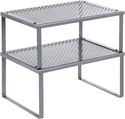 Spice Racks, Set of 2 Metal Cabinet Shelf Organizers, Countertop Organizers, Shelf Risers, Stackable, Expandable, Silver UKCS01SV