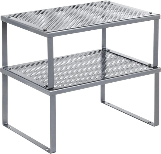 Spice Racks, Set of 2 Metal Cabinet Shelf Organizers, Countertop Organizers, Shelf Risers, Stackable, Expandable, Silver UKCS01SV