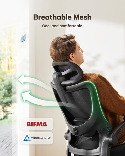 Ergonomic Office Chair: Office Computer Desk Chair with High Back Mesh and Adjustable Lumbar Support Rolling Work Swivel Task Chairs with Wheel 3D Armrests and Headrest