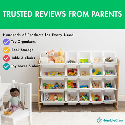 Extra-Large Toy Organizer with 20 Plastic Bins – Natural/White Storage Rack with 4-Tier Shelves, Anti-Tip Safety, for Kids’ Rooms, Playrooms, Nurseries & Classrooms