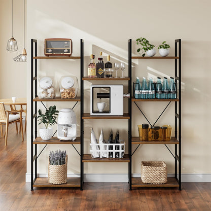 Triple Column 4 Tier Bookshelf, Bookcase with 11 Open Display Shelves, Adjustable Rustic Industrial Style Book Shelves, Modern Bookshelves for Bedroom, Living Room and Home Office, Vintage