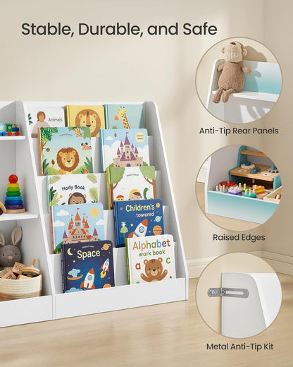 Book and Toy Storage Organizer, 5-Tier Montessori Kids Bookshelf and Toy Storage Shelf, for Children'S Room, Reading Nook, 11.8 X 40.8 X 31.5 Inches, Cloud White UGKR077WZ01