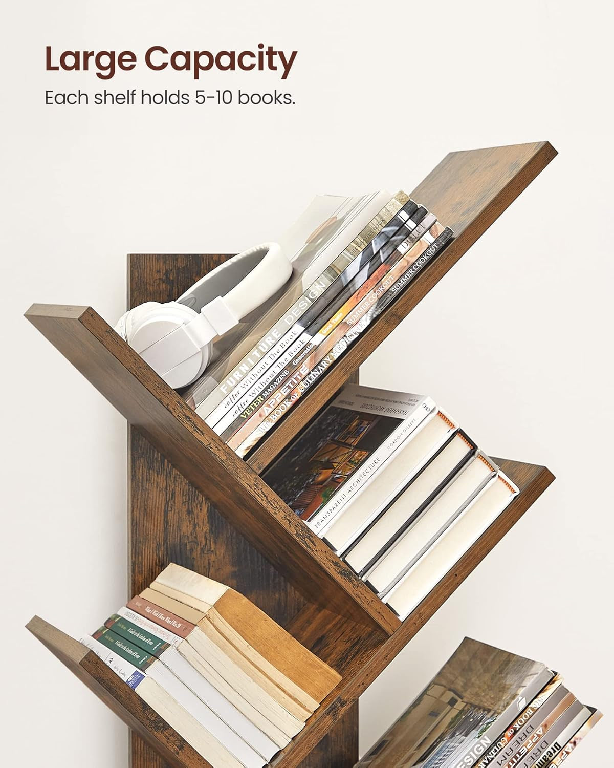 Tree Bookshelf, 5-Tier Bookcase, Small Bookshelf, Space-Saving Corner Shelf, Book Tree, Holds Books, Cds, Games, for Bedroom, Living Room, Home Office, Rustic Brown ULBC183X01
