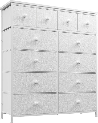 Dressers for Bedroom with 12 Drawers, Fabric Dressers & Chests of Drawers, Sturdy Metal Frame, Wood Top, Entryway, Bedroom Furniture (White)
