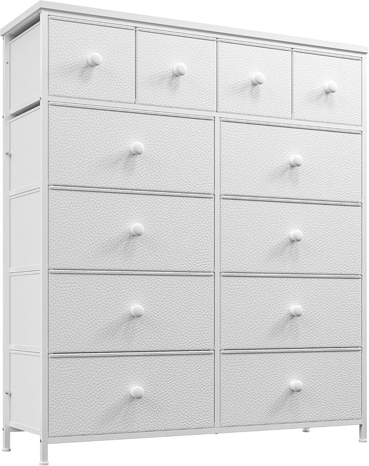 Dressers for Bedroom with 12 Drawers, Fabric Dressers & Chests of Drawers, Sturdy Metal Frame, Wood Top, Entryway, Bedroom Furniture (White)