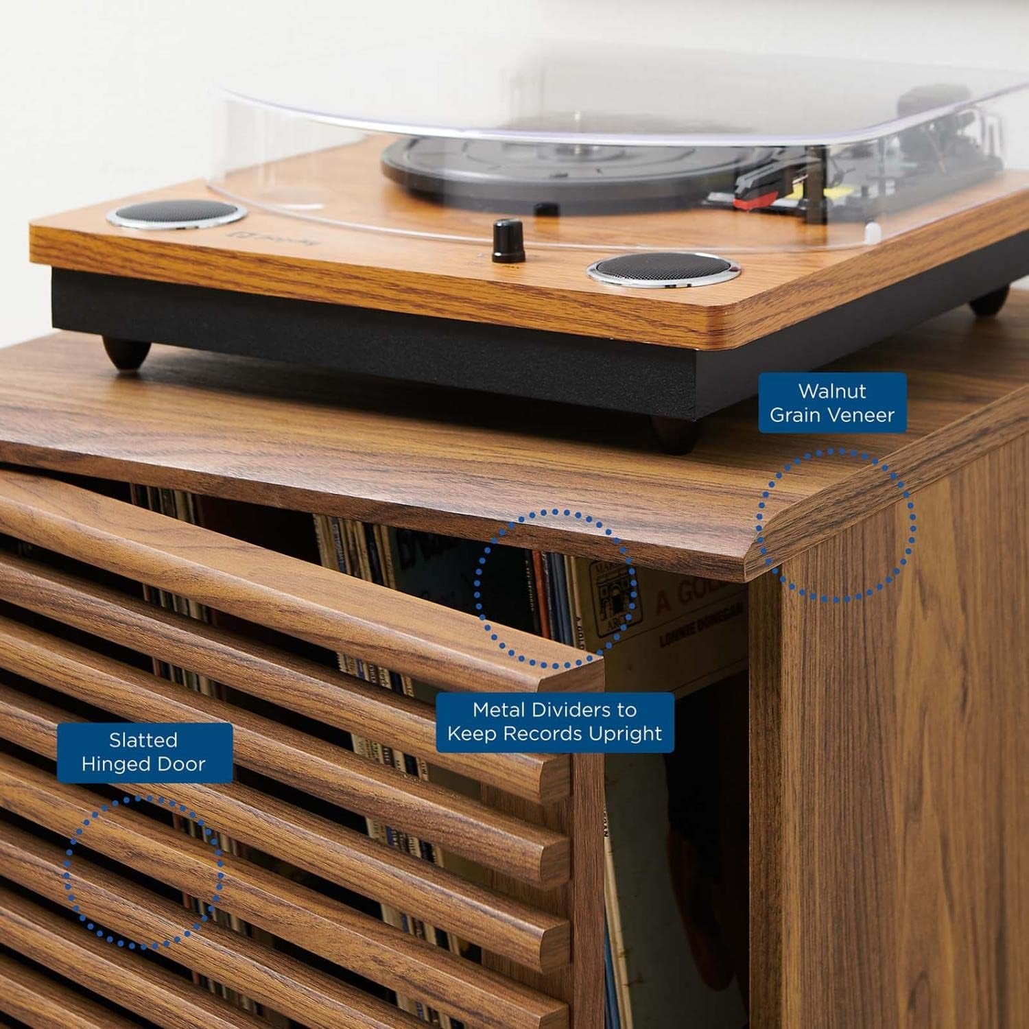 Render Mid-Century Modern 19" Vinyl Record Display Stand in Walnut, 19 Inch