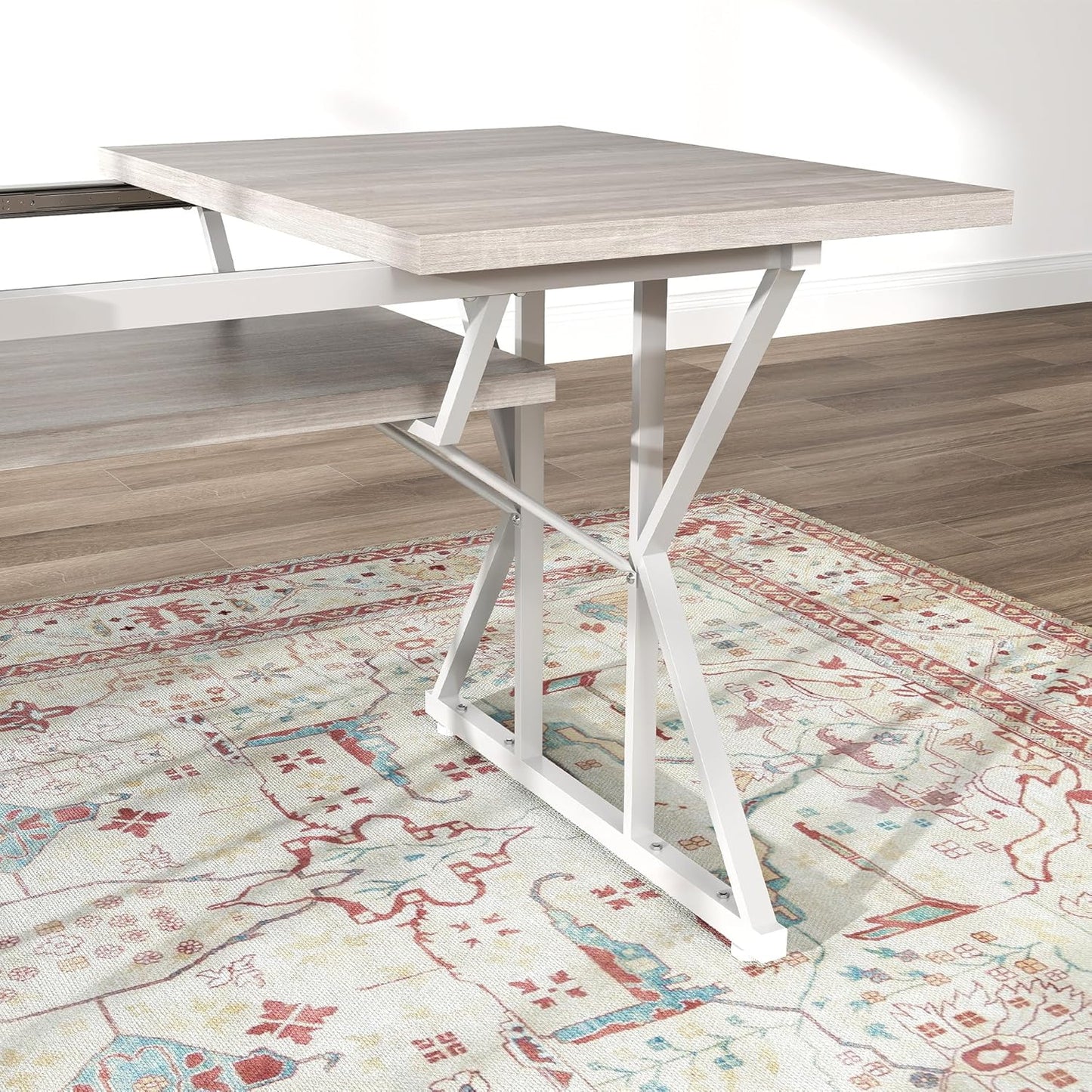 47"-63" Expandable Dining Table for 4-6 People, Farmhouse Extendable Dining Room Table with Heavy Duty Metal Trestle Base, Rectangle Kitchen Table, Distressed Gray