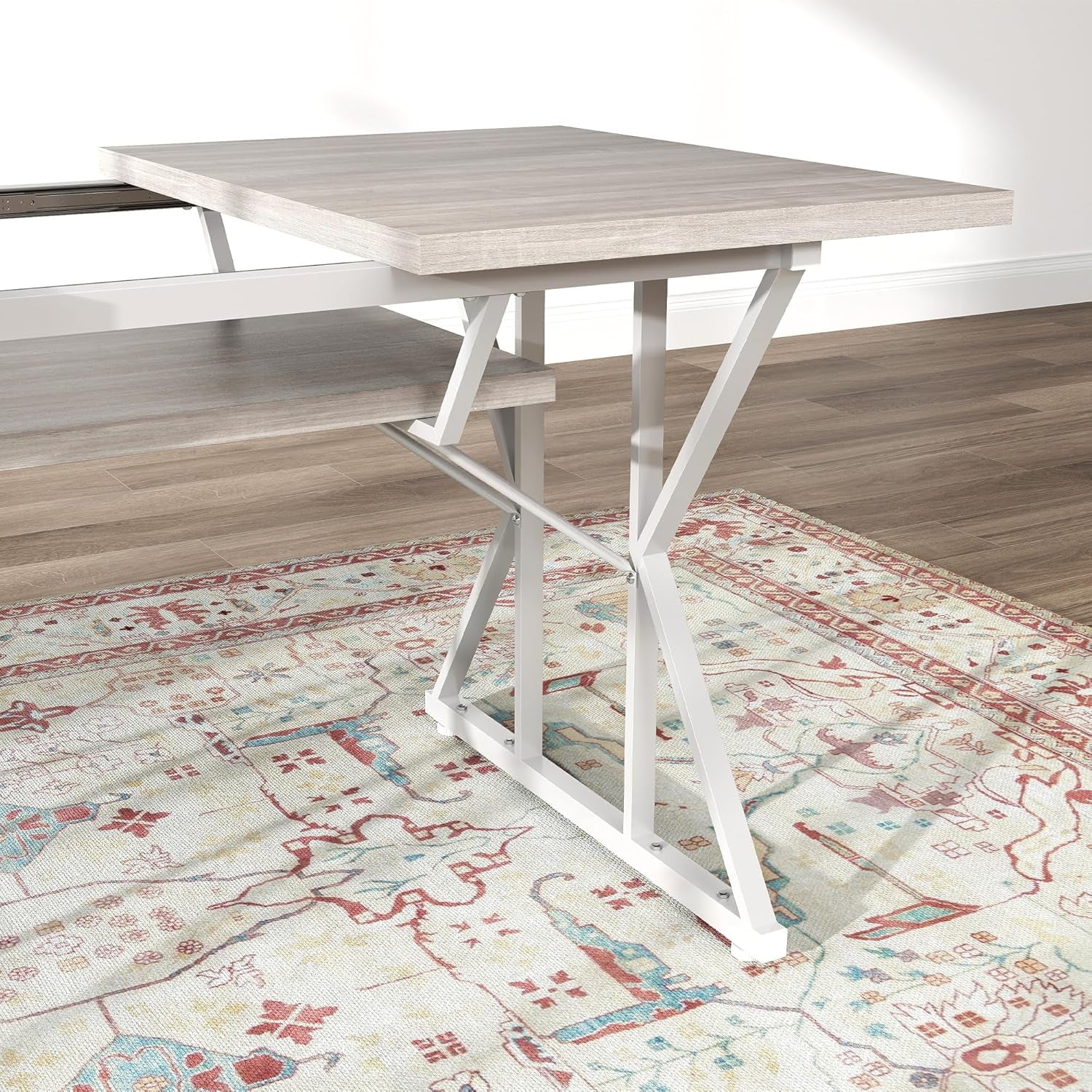 47"-63" Expandable Dining Table for 4-6 People, Farmhouse Extendable Dining Room Table with Heavy Duty Metal Trestle Base, Rectangle Kitchen Table, Distressed Gray