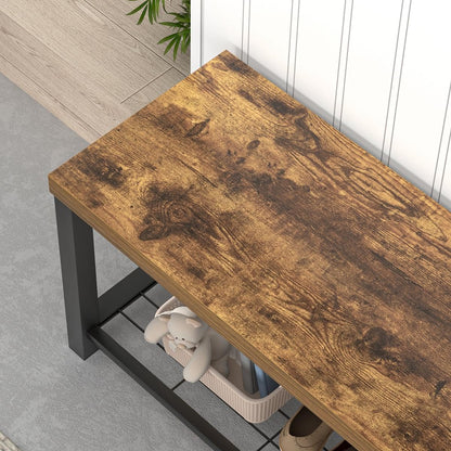 Entryway Bench, Modern Wood and Metal Storage Bench for Hallway Front Door Entrance, Industrial Indoor Shoe Rack Bench Seat for Living Room Bedroom, 43.3 Inch Rustic Brown