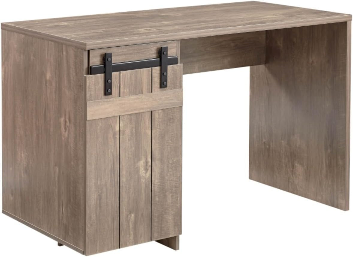 Farmhouse Style Home Office Laptop Computer Desk with One Cabinet and Three Shelves, Durable Study Writing Table with Metal Euro Cabinet Hinges