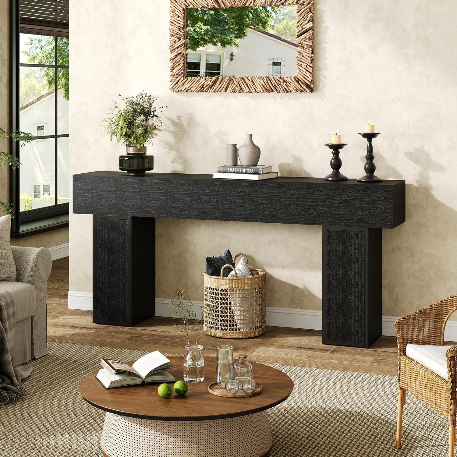 70.9-Inch Long Console Table, Wooden Sofa Table behind Couch Tables, Farmhouse Entryway Table Accent Table for Entrance, Hallway, Living Room, Foyer, Black
