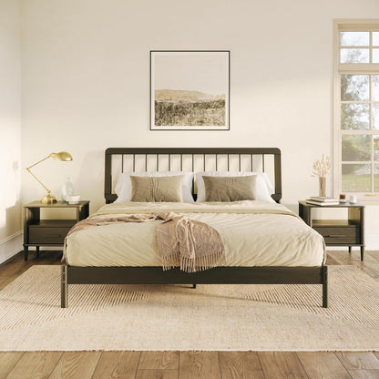 Clemente Mid-Century Modern Spindle Headboard King Bedframe, King Size, Black