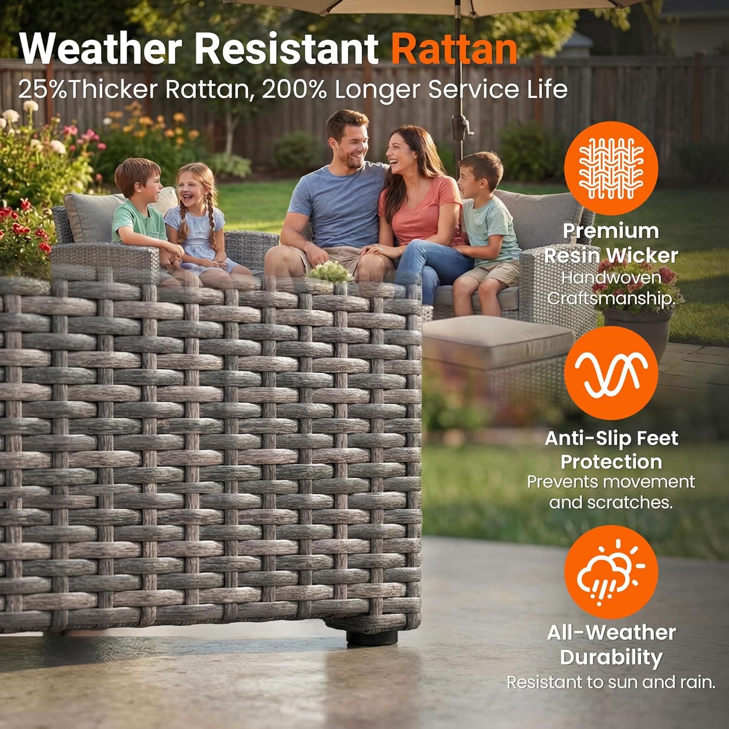 Patio Furniture Set, Wicker outside Outdoor Furniture for All Weather, Patio Sofa with High Backrest Support and Wide Armrest for Backyard, Balcony, Deck, Porch, Light Gray