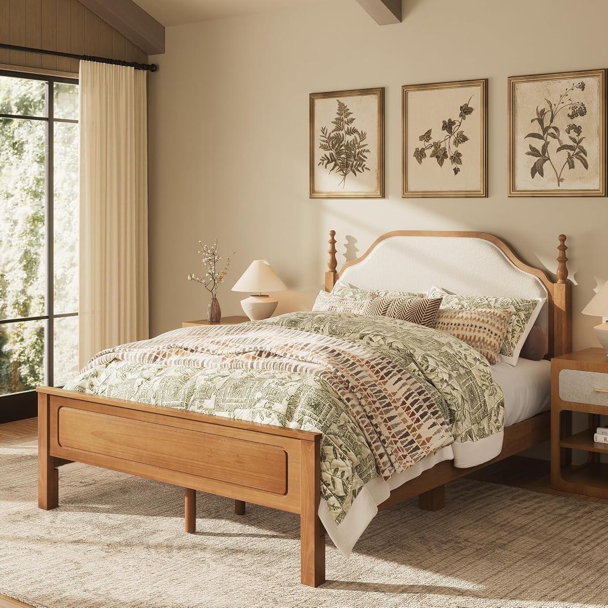 Solid Wood Queen Bed Frame with Headboard