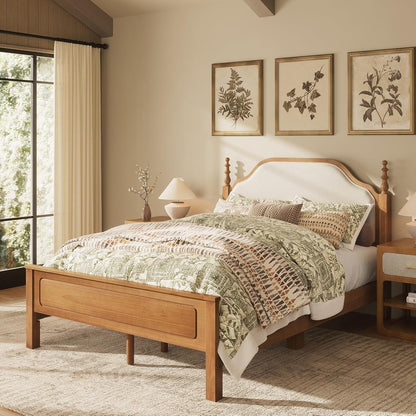 Solid Wood Queen Bed Frame with Headboard