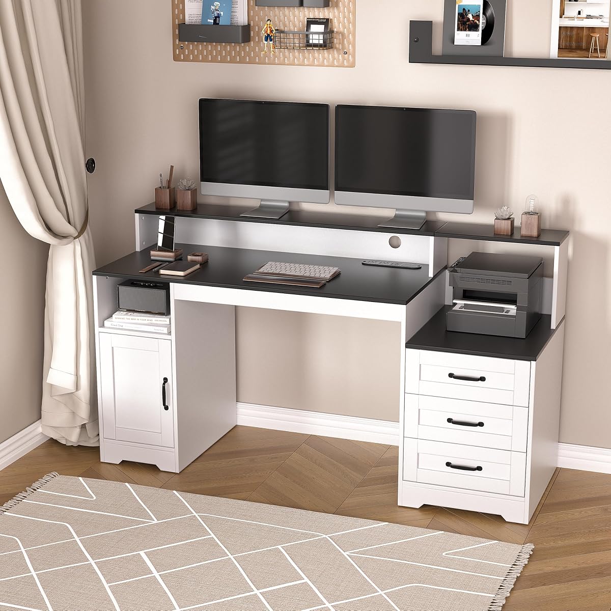 65'' Farmhouse Wood Computer Desk with Drawers