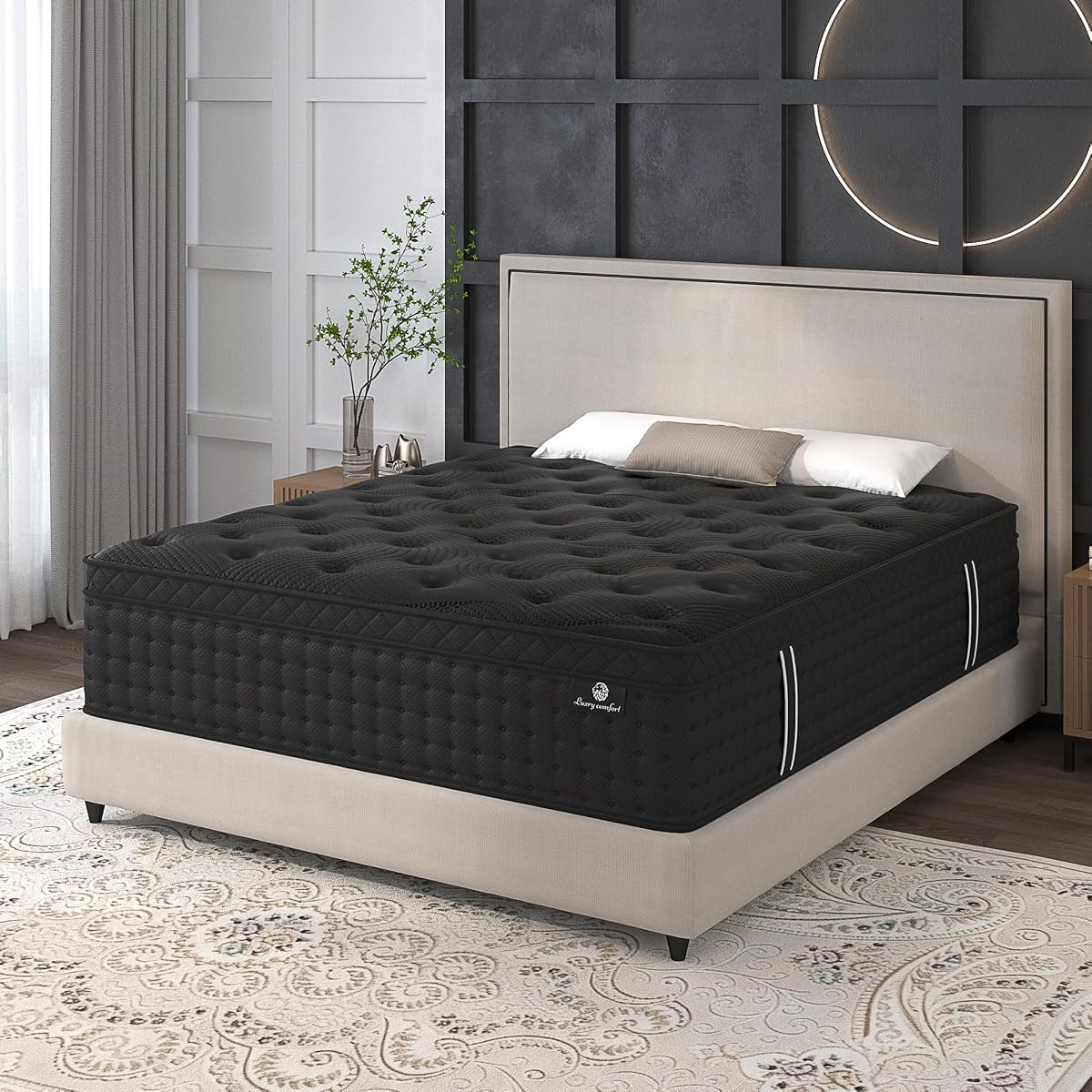 King Size Mattress 14inch,King Hybrid Mattress in a Box, Black
