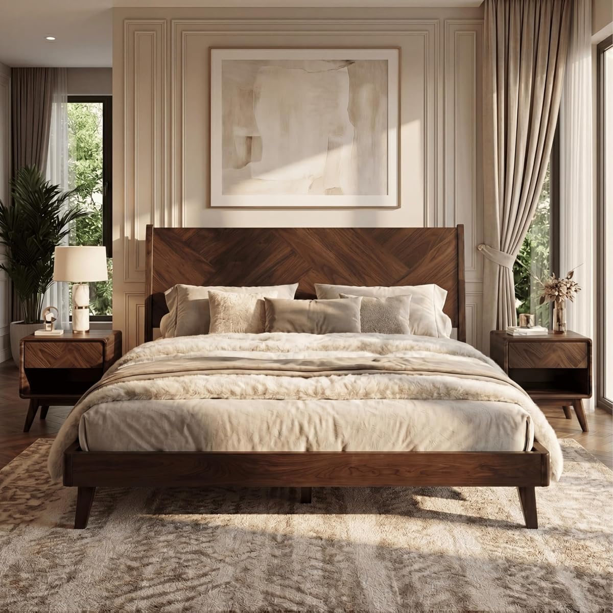 Gazelle Queen Size, Acacia Wood Bedframe with Headboard