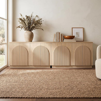 110" Fluted Wood Sideboard Buffet Cabinet with Storage, Natural