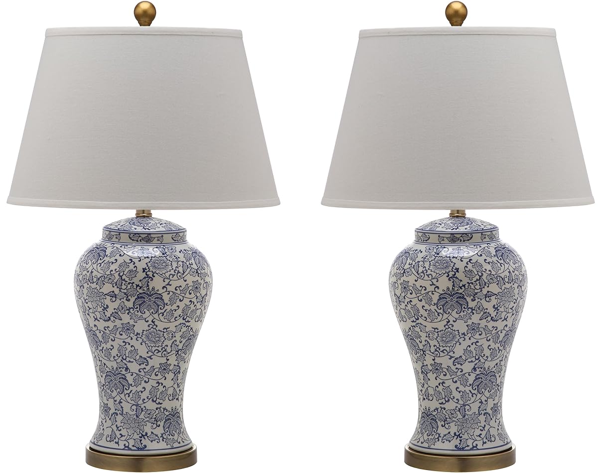 SAFAVIEH Lighting Collection – Spring Blossom Set of 2 Blue & White Floral Chinoiserie Table Lamps, 29-Inch Ceramic Lamps for Bedroom, Living Room, Home Office (LIT4170B-SET2)