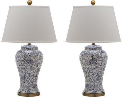 SAFAVIEH Lighting Collection – Spring Blossom Set of 2 Blue & White Floral Chinoiserie Table Lamps, 29-Inch Ceramic Lamps for Bedroom, Living Room, Home Office (LIT4170B-SET2)