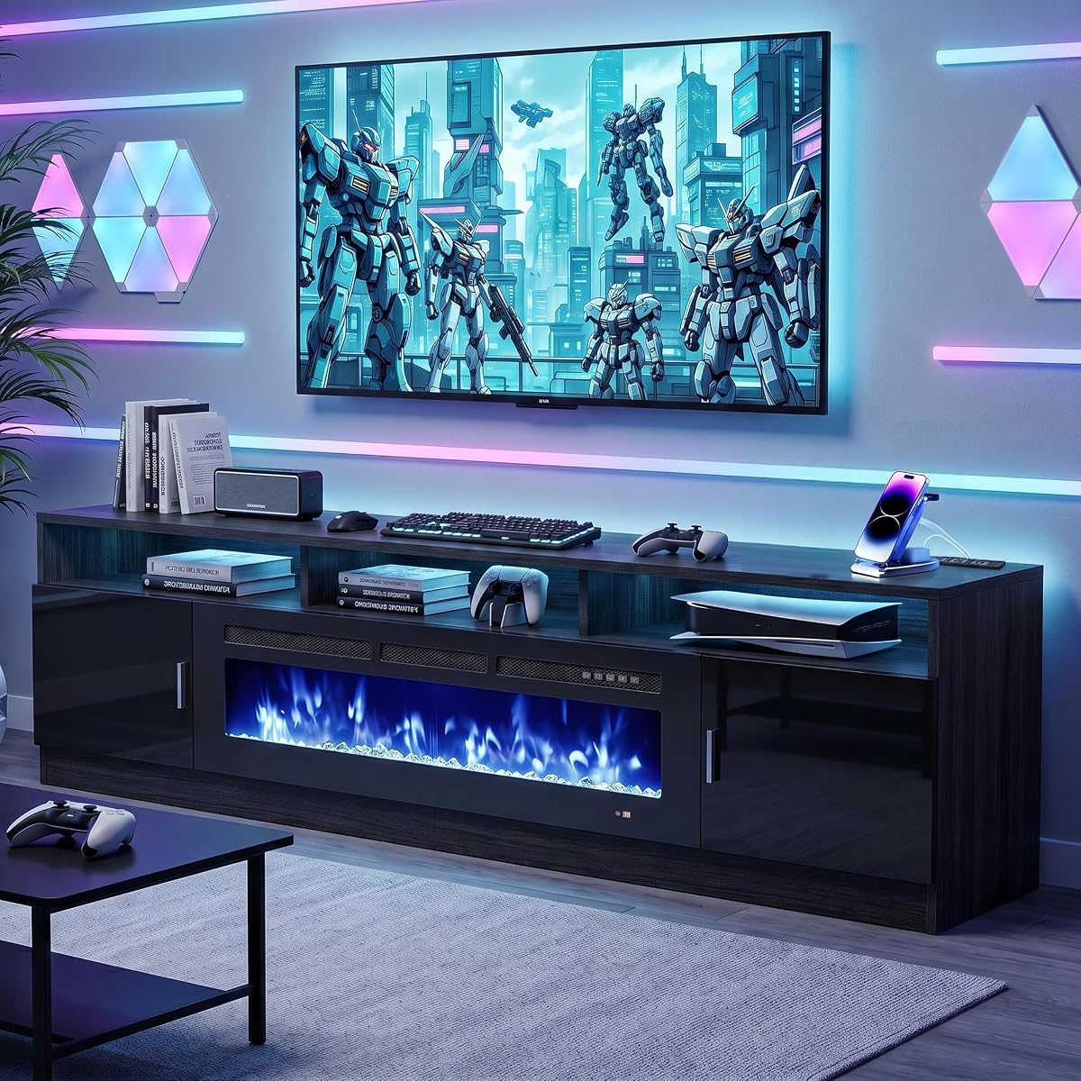 70" Fireplace TV Stand with Power Outlet for TVs UP to 80"