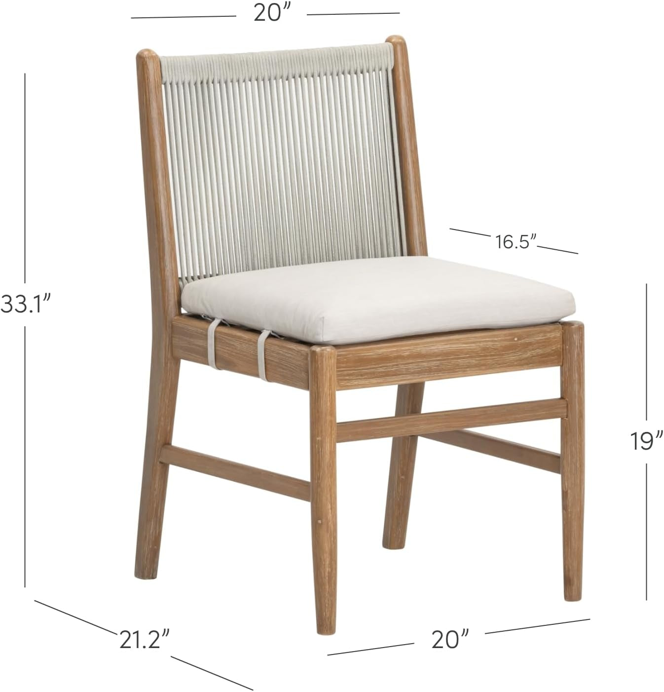 Kayden Outdoor Dining Chair with Cushion, Porch Chair with Solid Wood Acacia Wood Frame, Foam Cushion and Woven Rope Backrest, Set of 6