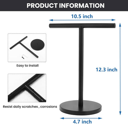 T-Shape Bath Hand Towel Holder Stand, Stainless Steel Free Standing Hand Towel Rack with Heavy Base, for Bathroom Kitchen & Countertop, Matte Black