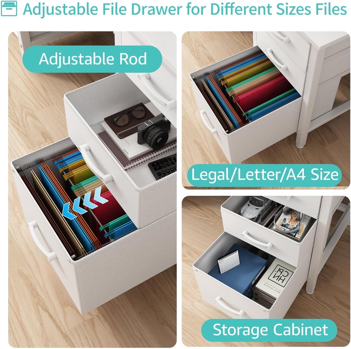 Gaming Desk with LED Lights and Power Outlets, 47 Inch Home Office Desks with Keyboard Tray, White Computer Desk with File Drawers Cabinet, Writing Table PC Desks with Monitor Stand, White