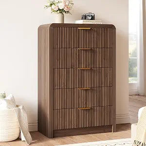 48" H Fluted 5-Drawer Dresser for Bedroom, Walnut, view 2