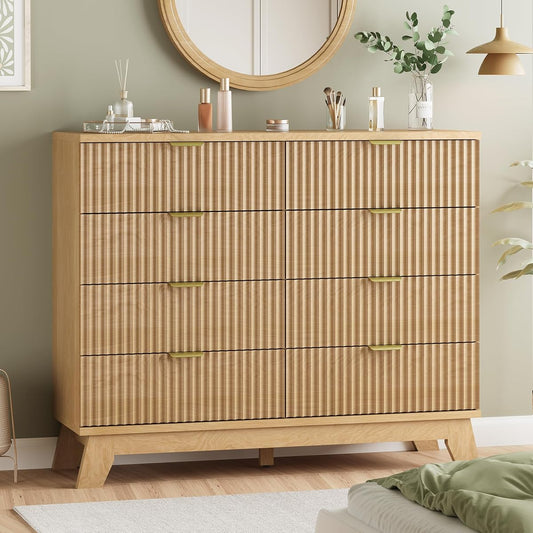 Fluted Dresser for Bedroom with 8 Drawers