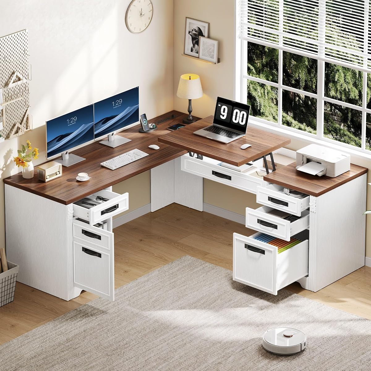 L Shaped Executive Desk with Lift Top & Drawers